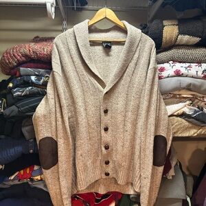 Jos. A Bank Executive Collection Brown 100% Wool Cardigan W/ Elbow Patches Large